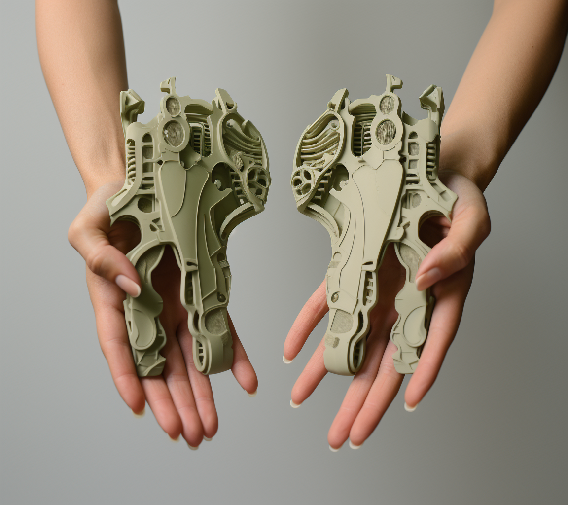 Hands holding up green plastic items