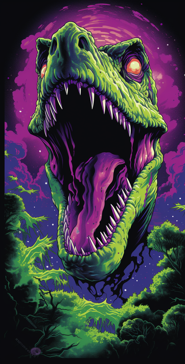 Green Purple Dinosaur with Mouth Eruption