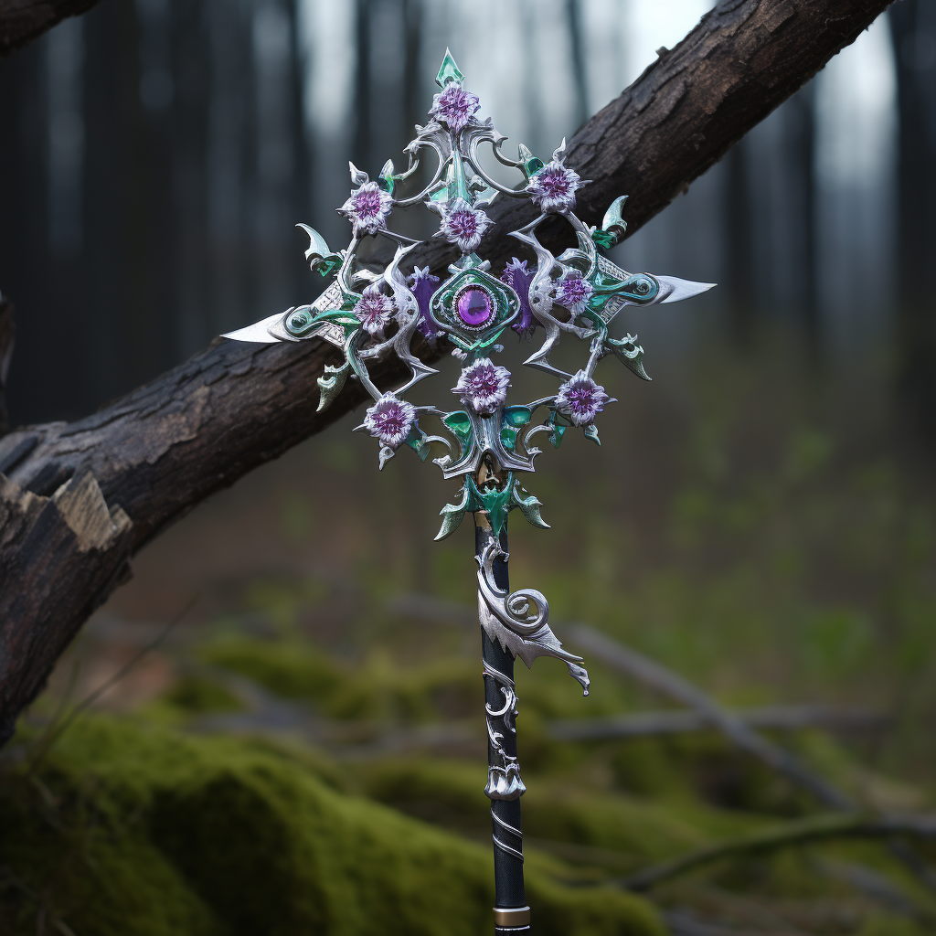 Green Purple Halberd Steel and Flowers