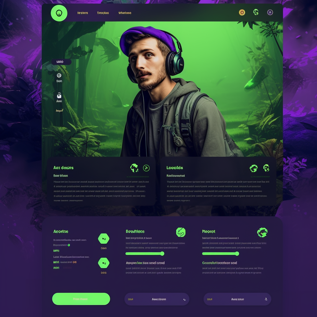 Green and purple UI design for a Youtuber