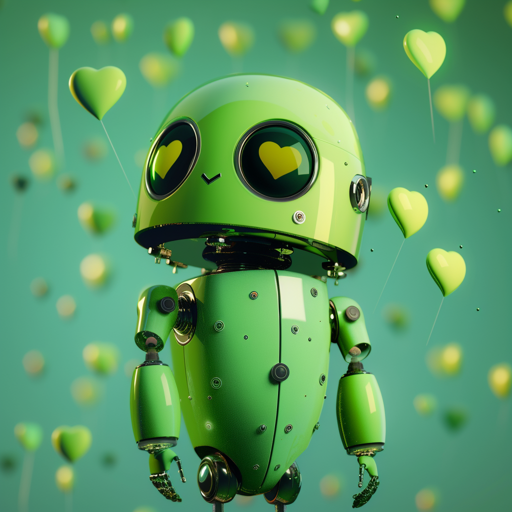 Green robot with hearts