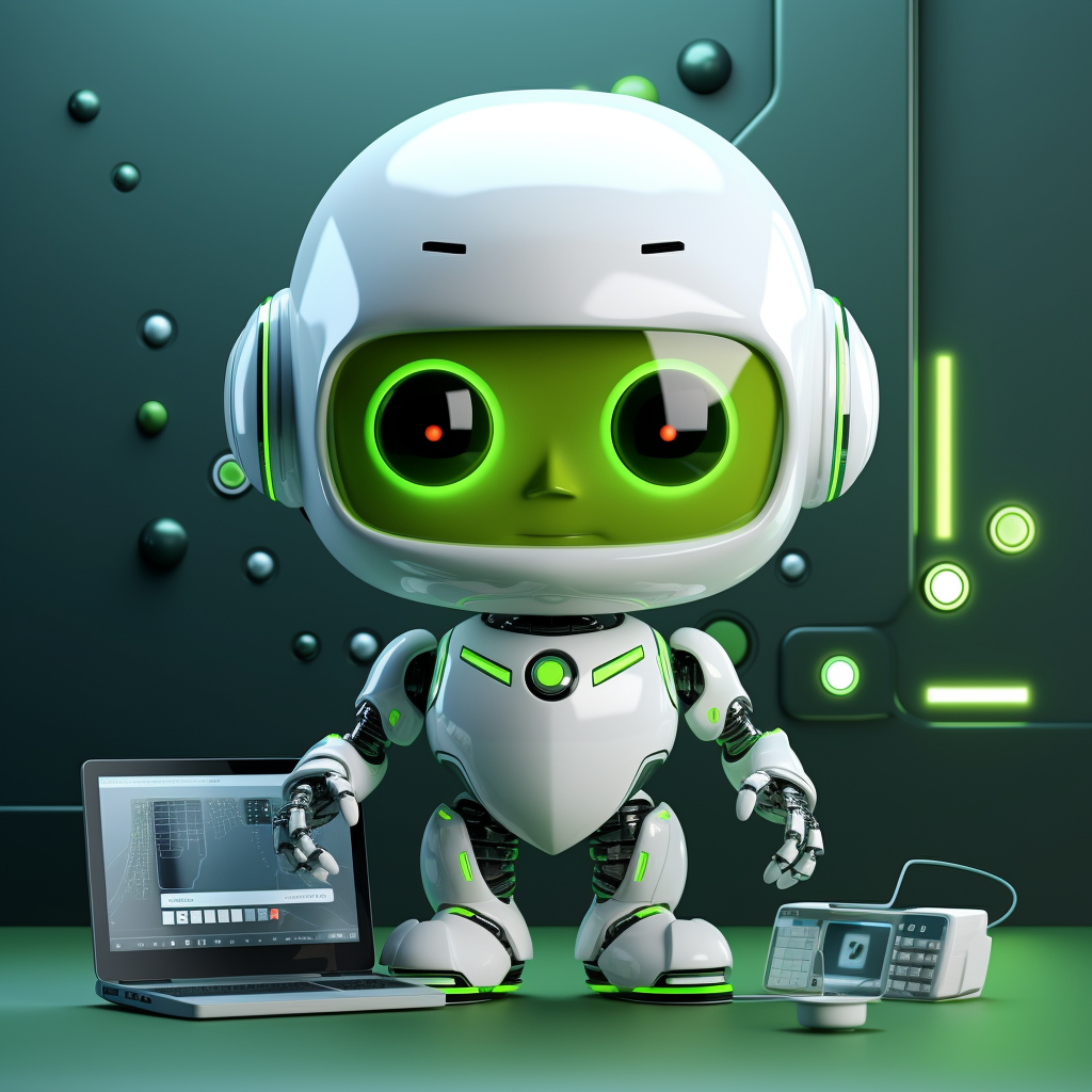 Green robot with little computer