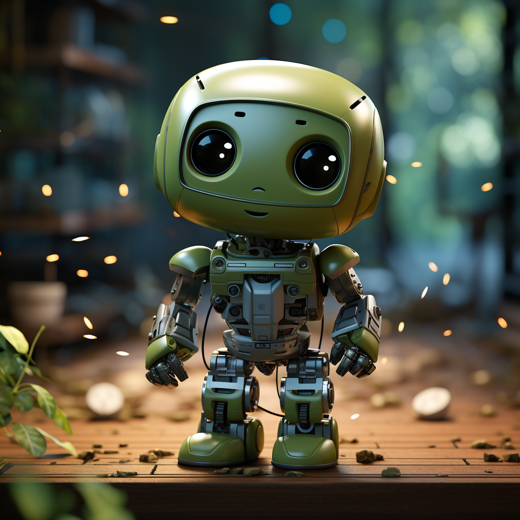 Green robot in love with hearts