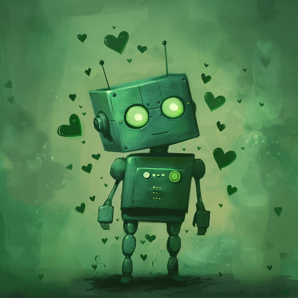 Green Robot Love Pixar Hearts