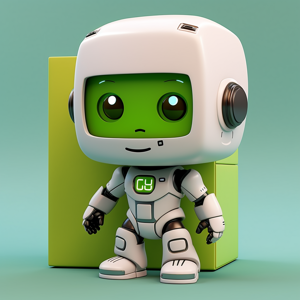 Cute Green Robot on 3D Box