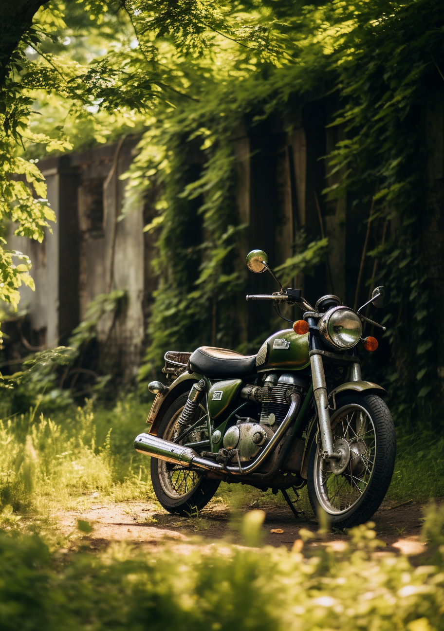 Green Royal Enfield Bullet in English Countryside