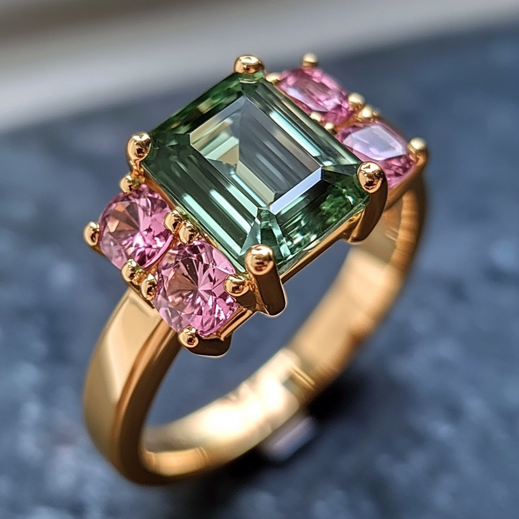 Green Sapphire Emerald Gold Ring