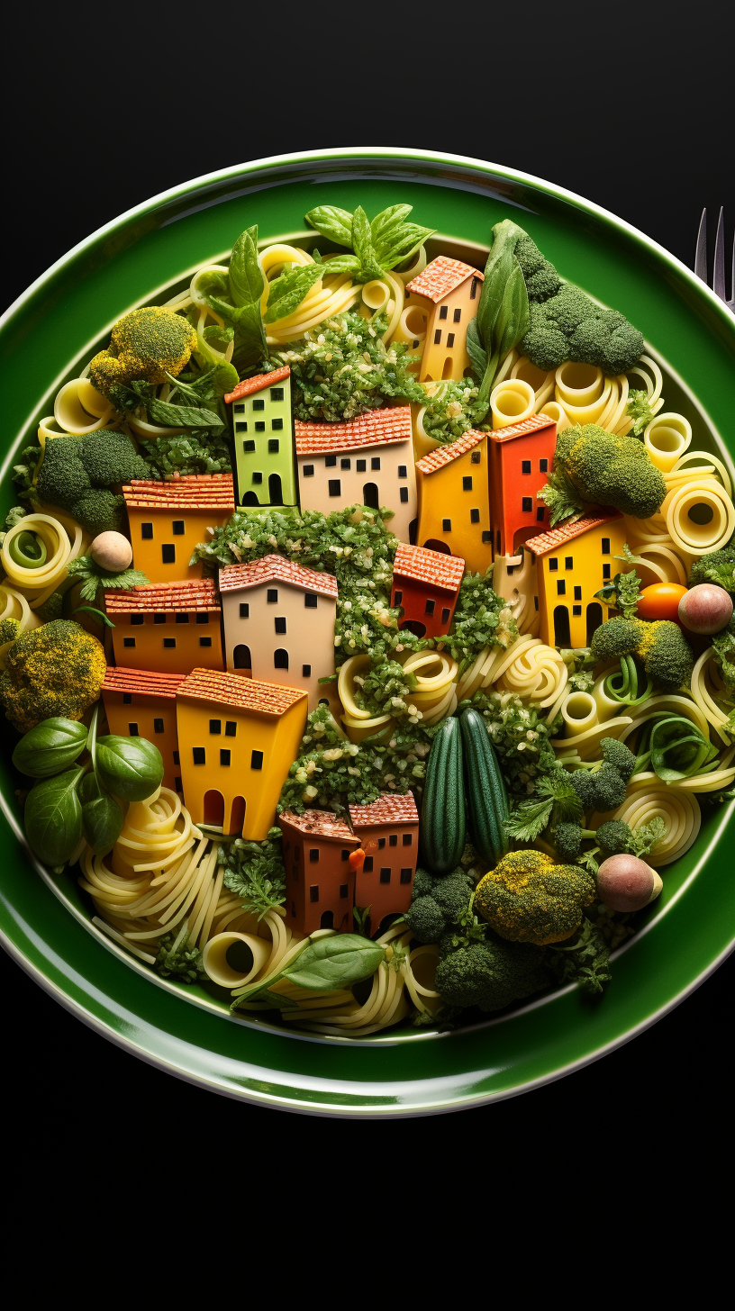 Plate of saucy green pasta