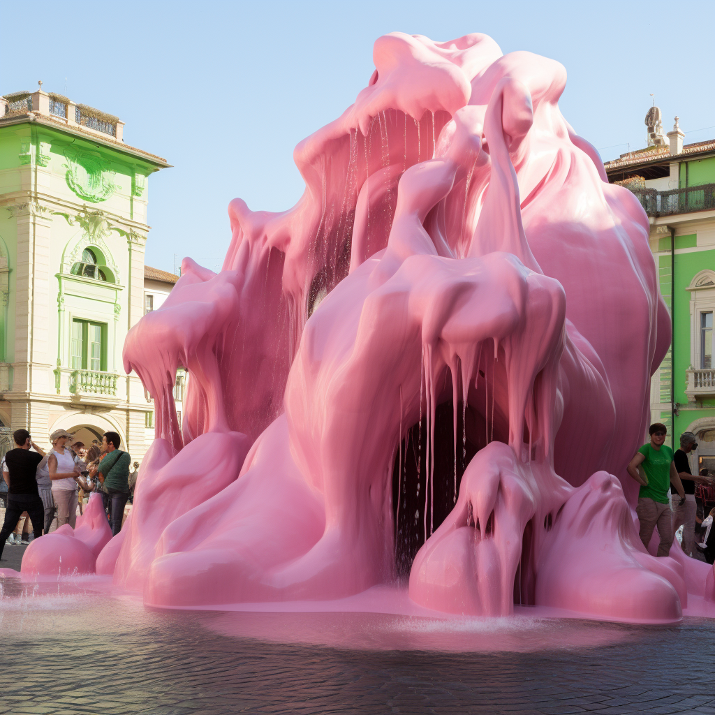 Fountain pouring green slime in futuristic environment