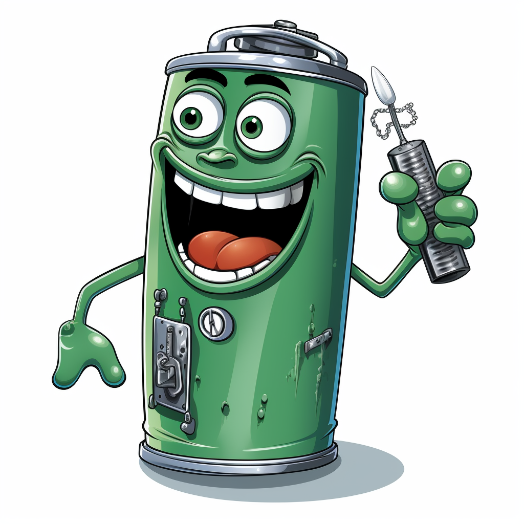 Green Smiling Thermos with Chainsaw Cartoon Animation