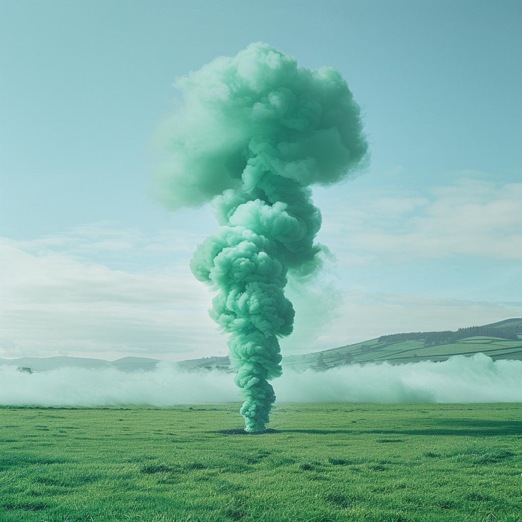 Green smoke signal on grass