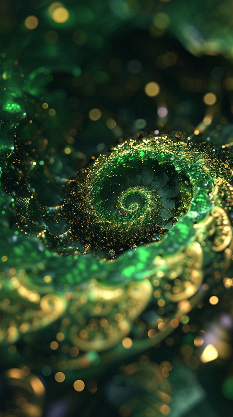 Green Spiral with Stars and Gold