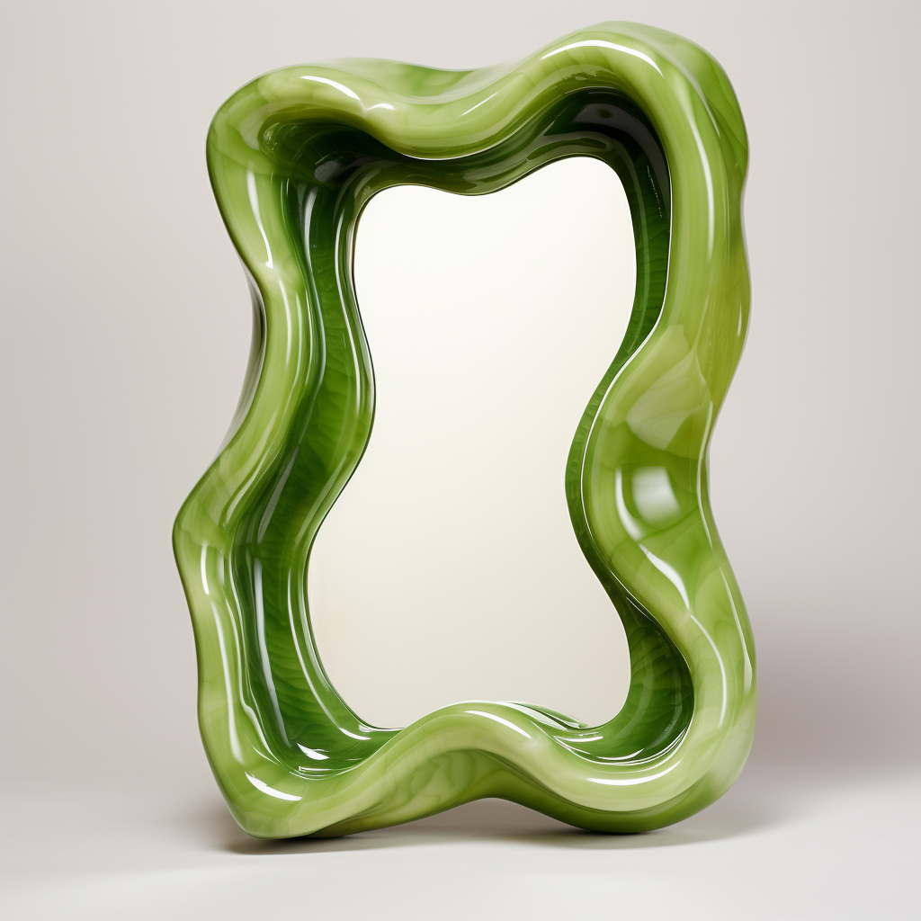 Green squiggly mirror with organic shape