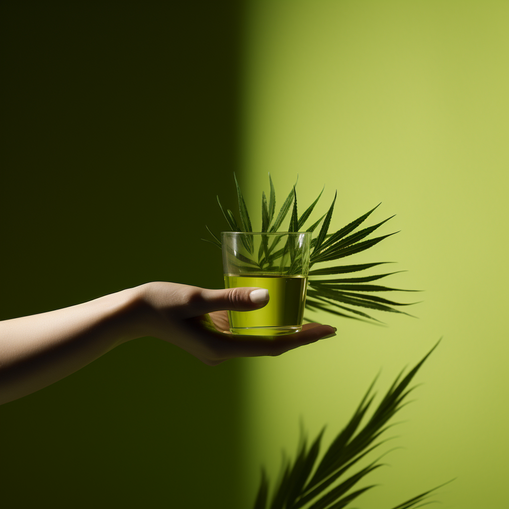 Girl's Hand Holding Fresh Green Tea Leaves