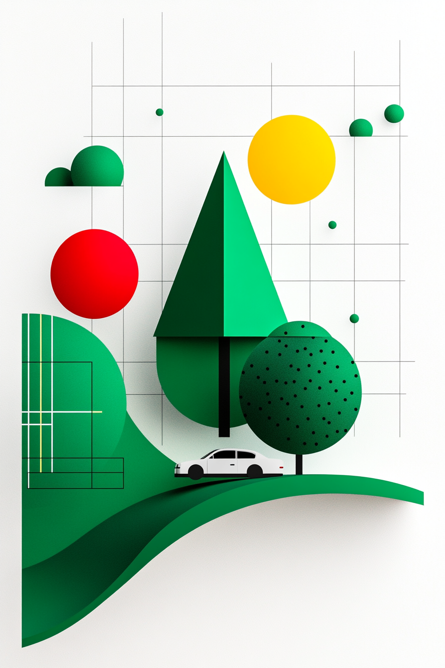 Graphic design tree car sun illustration