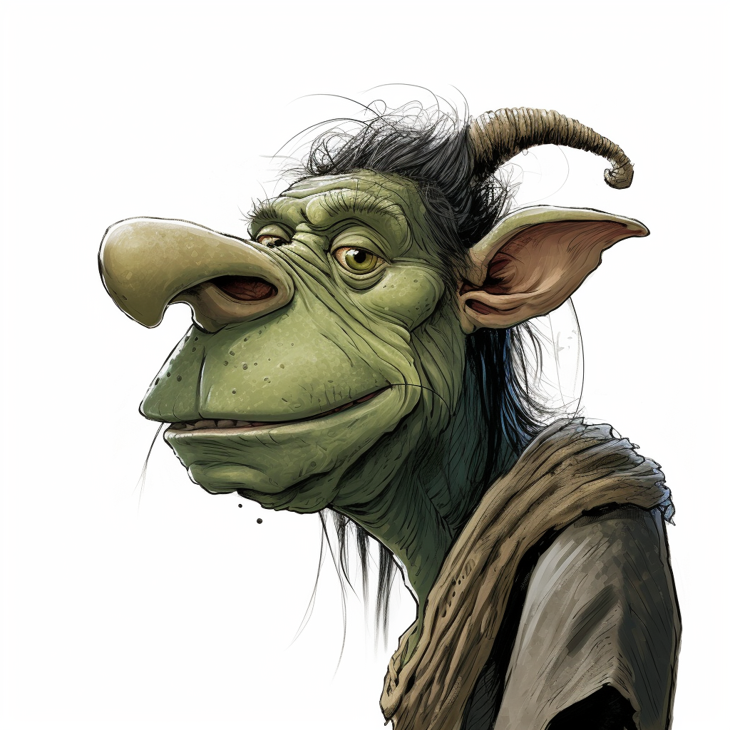 Green troll with a long hooked nose