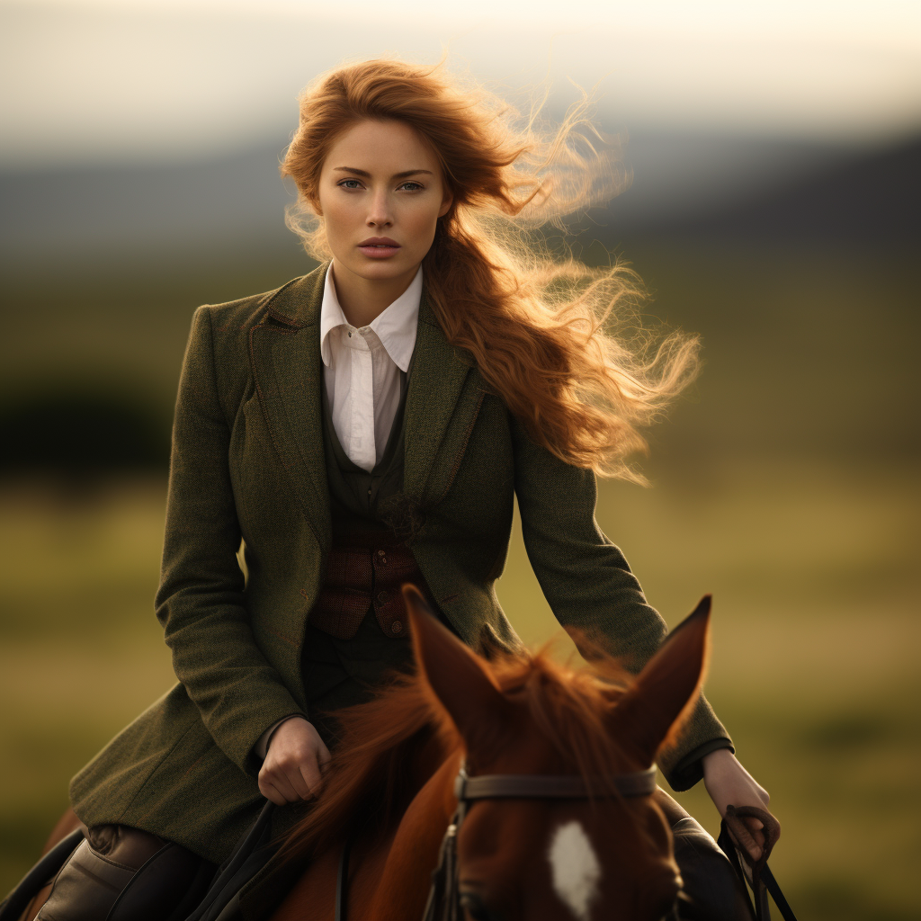 Woman in Green Tweed Skirt and Hacking Jacket