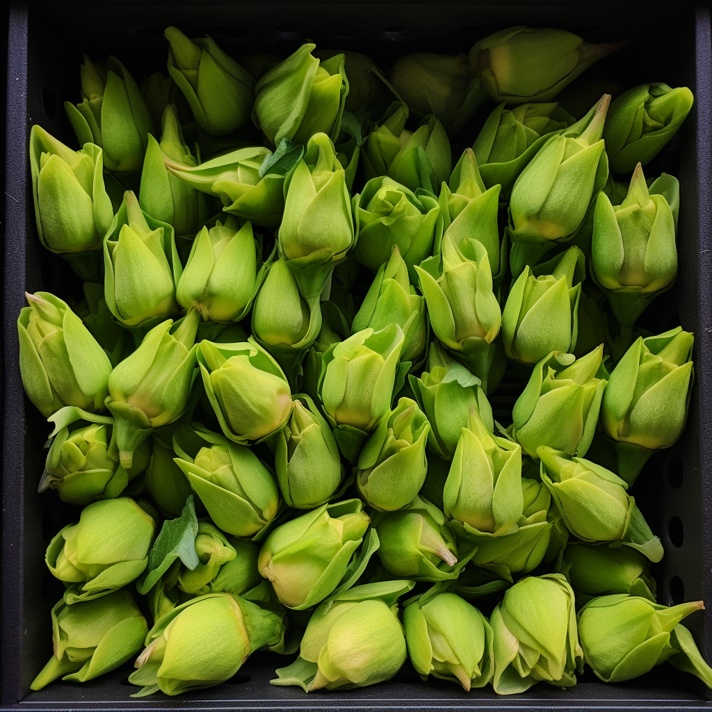 Vibrant green unopened rosebuds