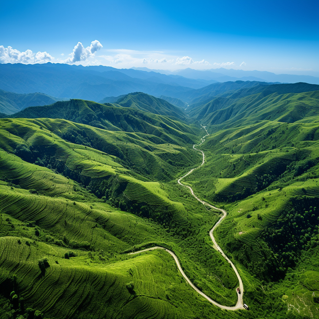 Aerial view of lush green valley