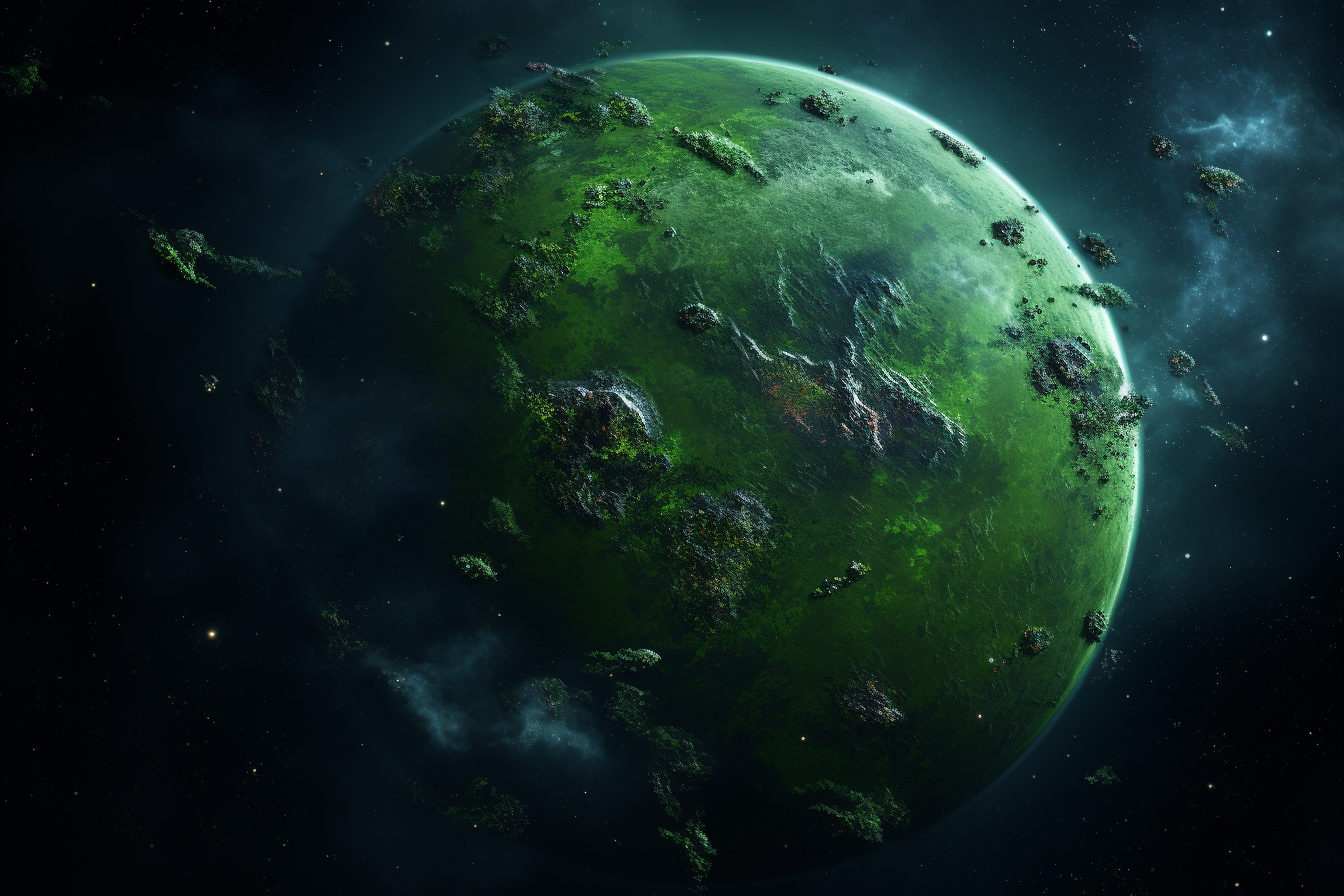 Planet with Green Vegetation and Craters