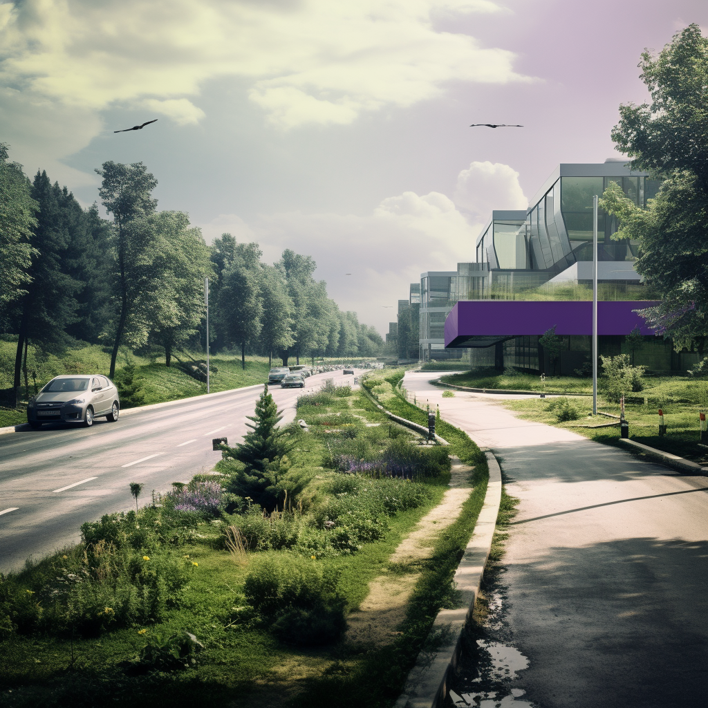 Road with Green Wildlife Crossing and Petrol Station