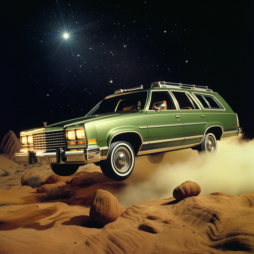 Green Wooden Station Wagon with Rocket Boosters