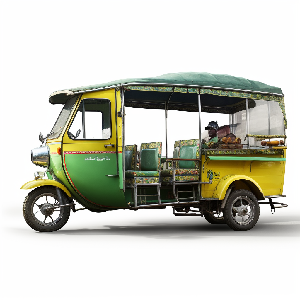 Green and Yellow E-Rickshaw with Indian Passengers