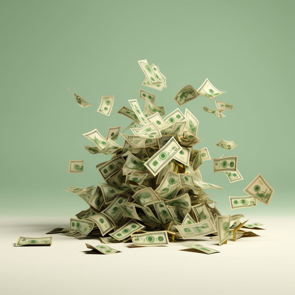 Bunch of Cash on Light Green Background