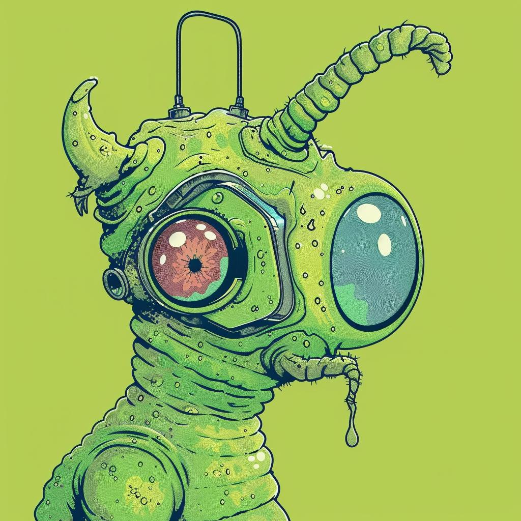 Green earthworm wearing VR headset illustration