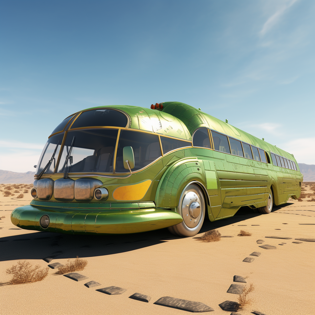 Green school bus in Star Wars style