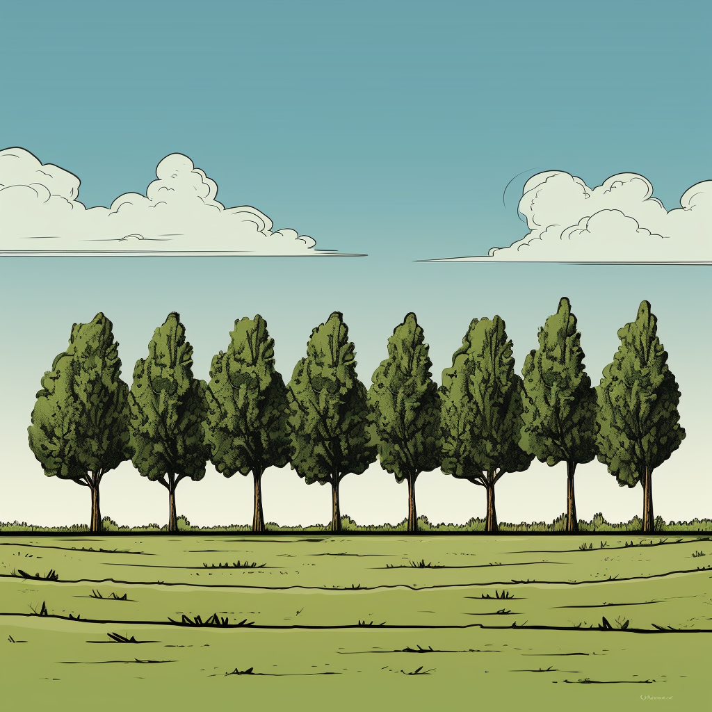 Illustration of line of green trees in the distance