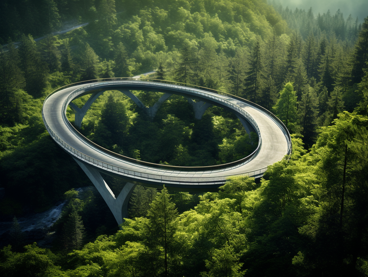 Beautiful bridge over road amidst lush greenery