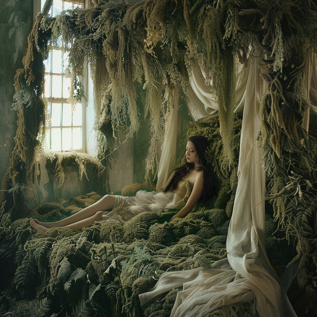 Moss covered bed model photo