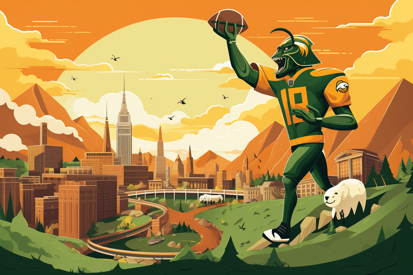 Postcard Illustration of Packers vs Broncos