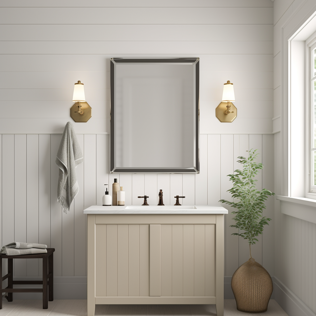 Greige-Colored Bathroom Wall with Shiplap