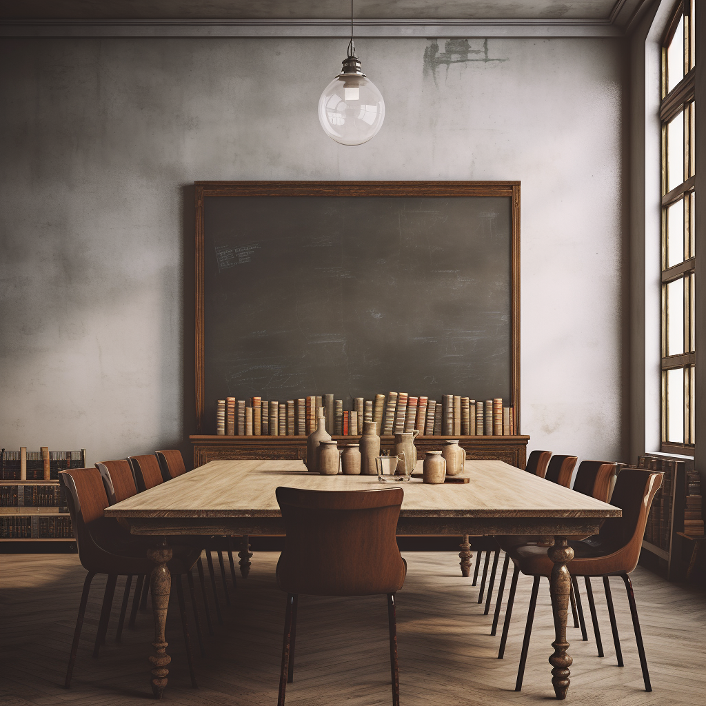 Grey Big Conference Room with White Board and Vintage Bottle