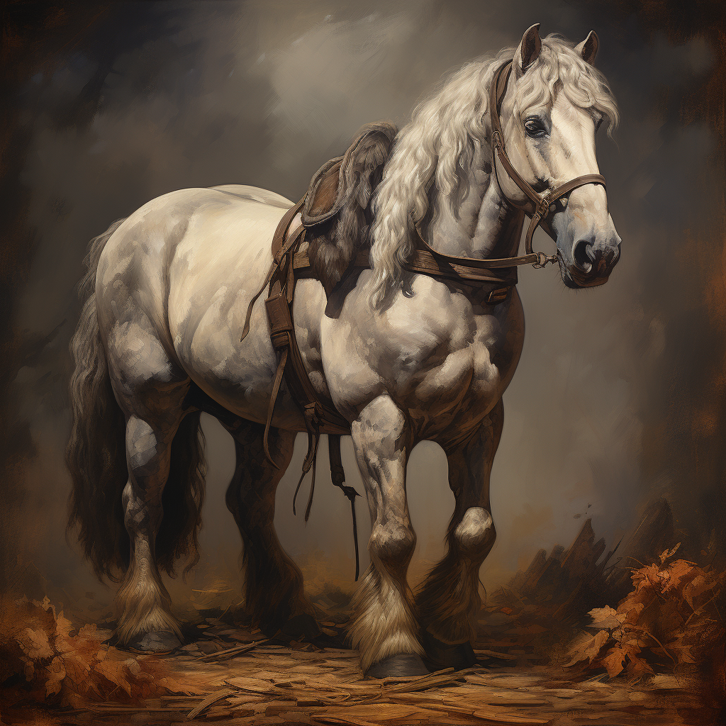 Grey Clydesdale Horse in Rembrandt Style