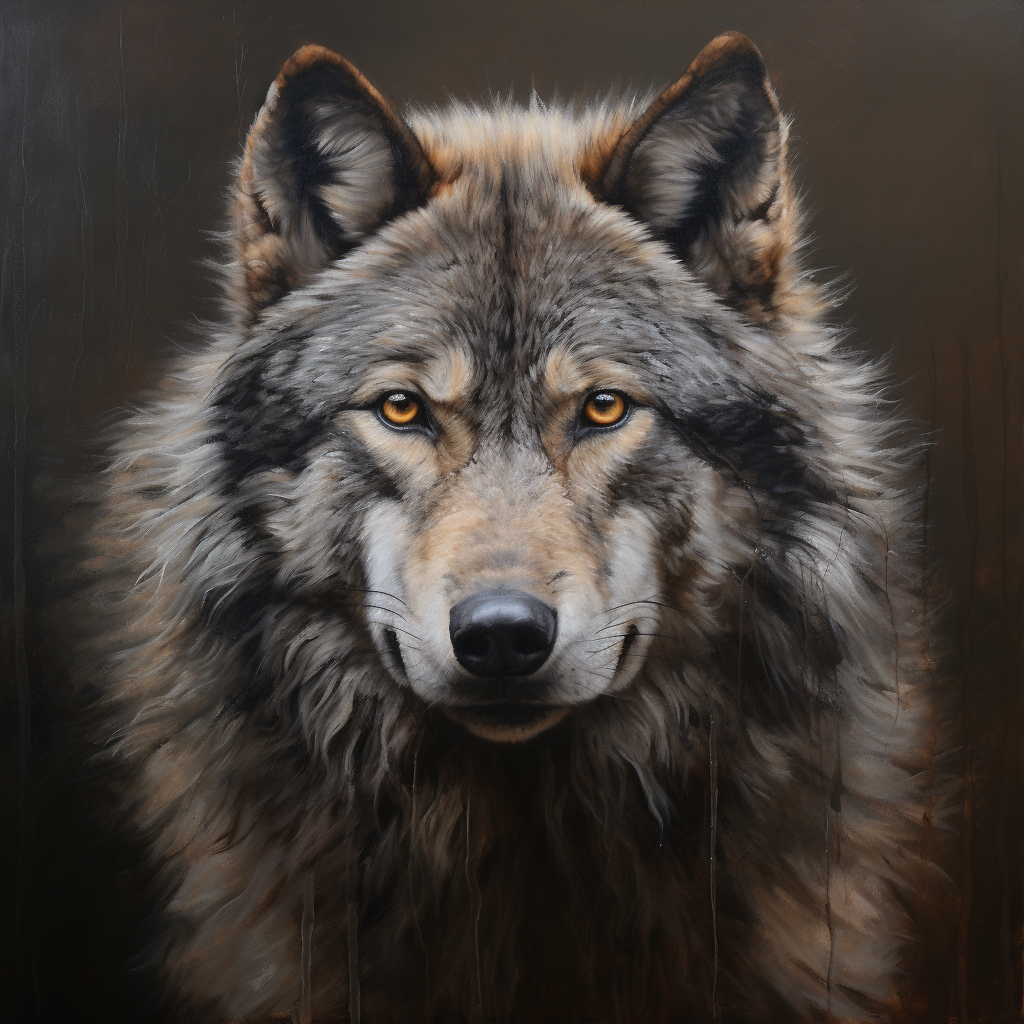 Powerful grey-furred wolf in Max Prentis style