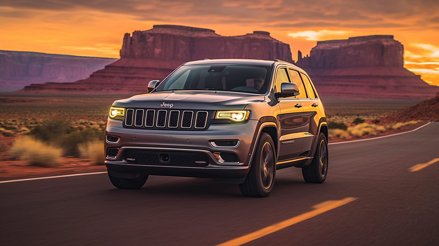 Grey Jeep Grand Cherokee on a Road Chase