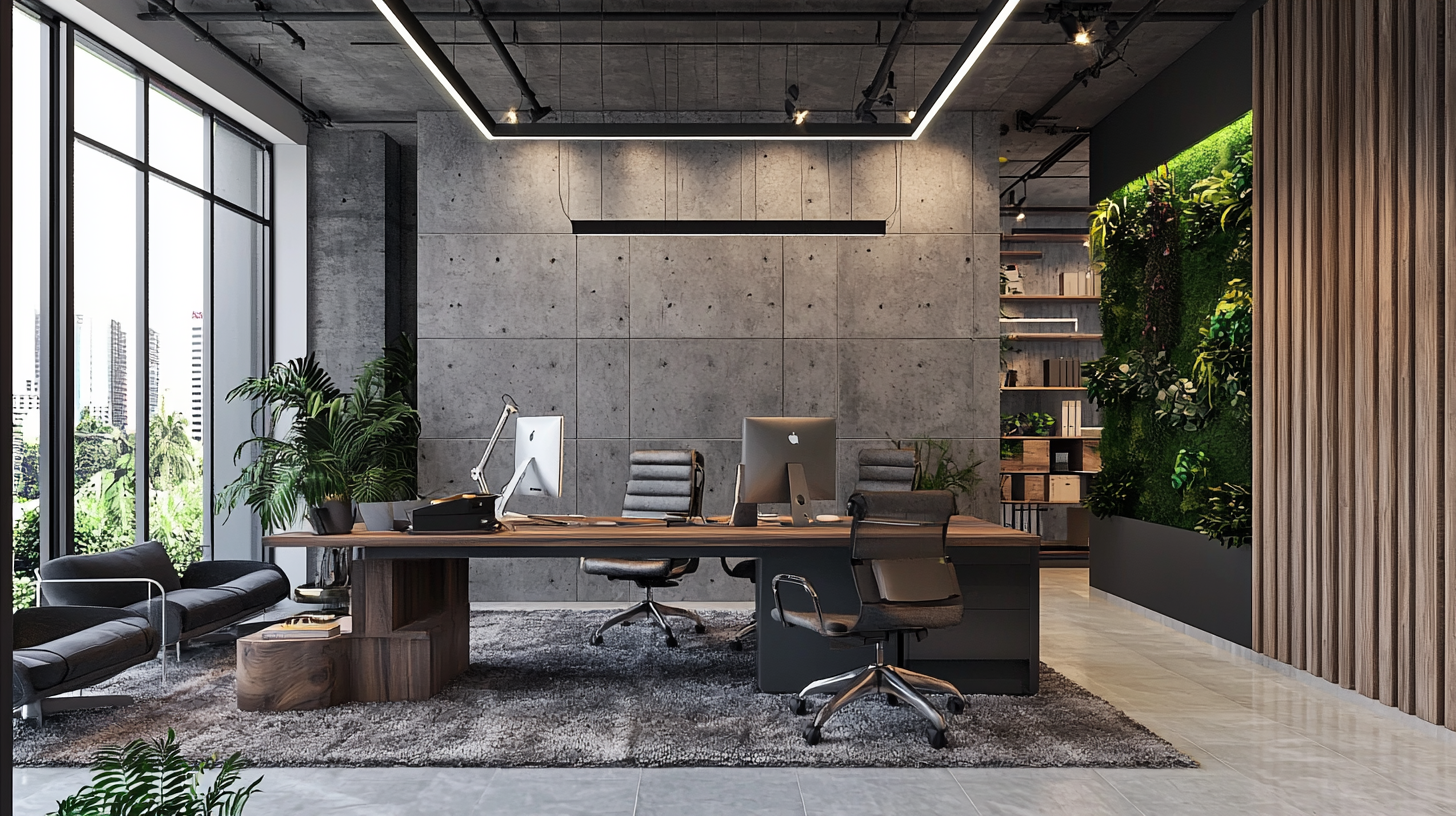 Grey office room wooden rug