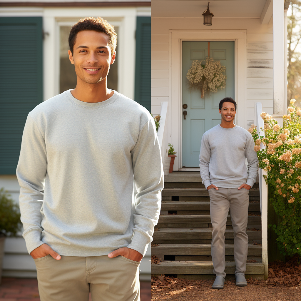 Grey sweatshirt on attractive male