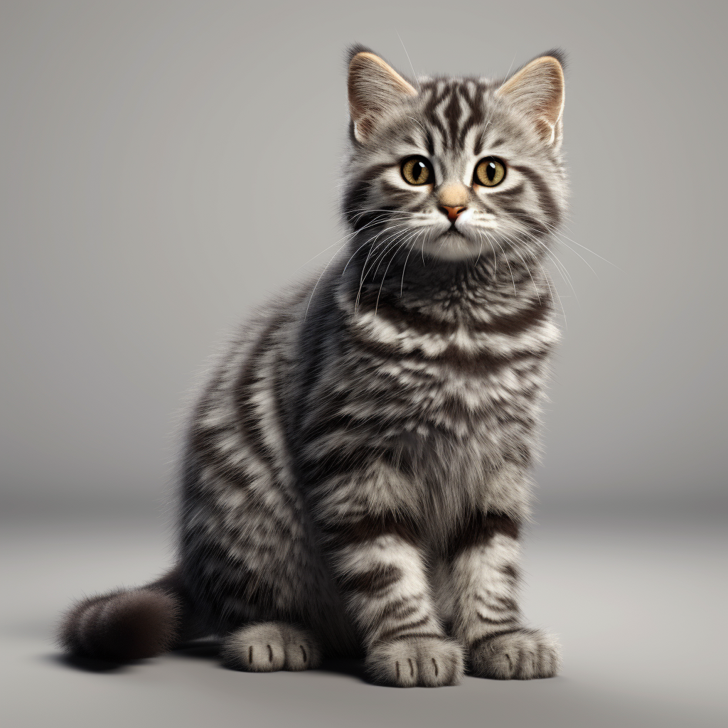 Animated grey tabby cat with fur