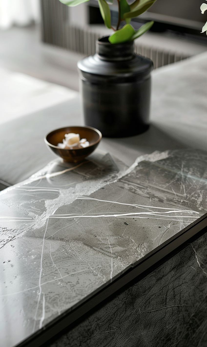 Grey table in stylish living room