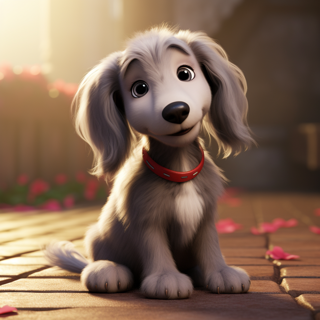 Grey and white long hair dachshund puppy in Valentine scene