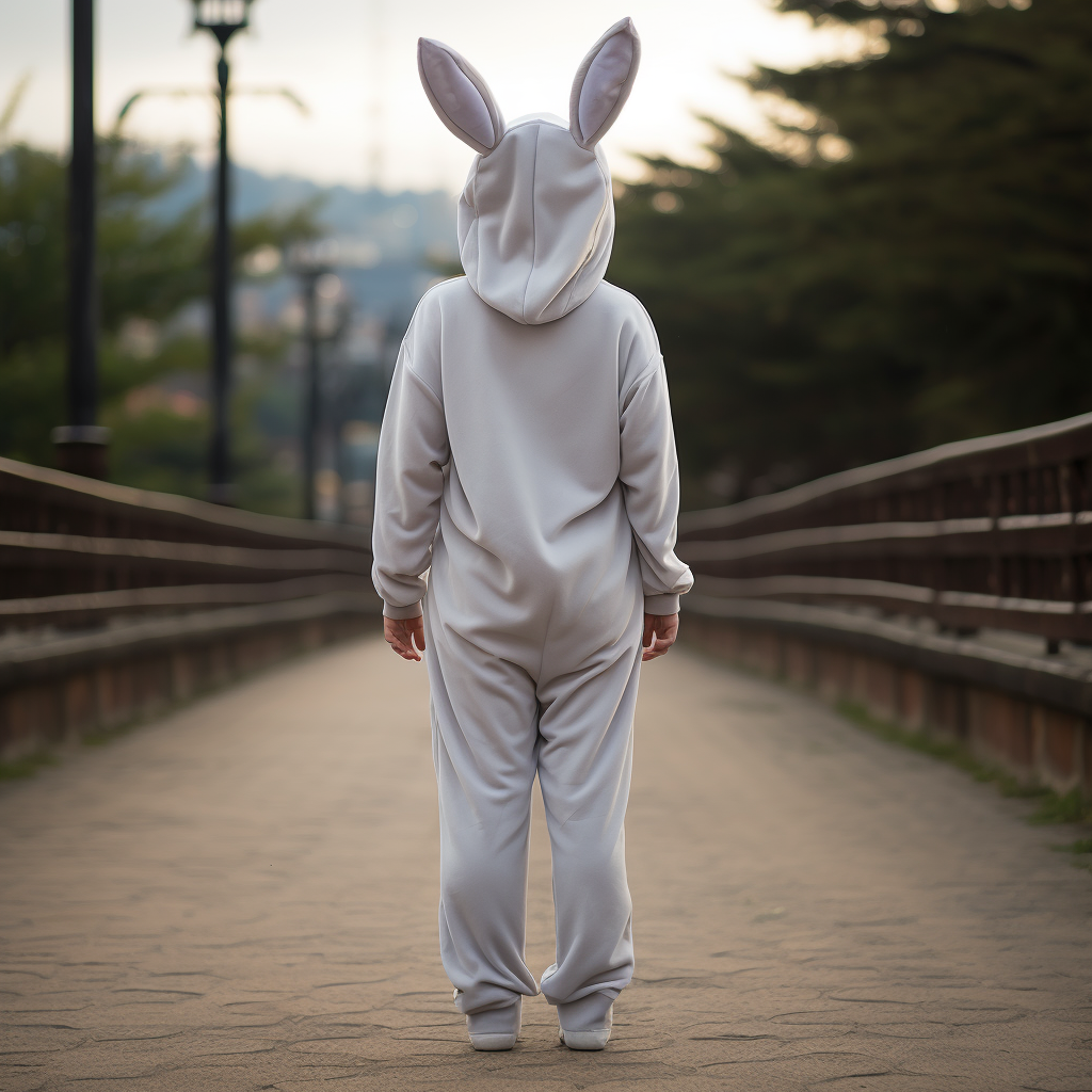 Boy in Grey-White Rabbit Kigurumi Costume