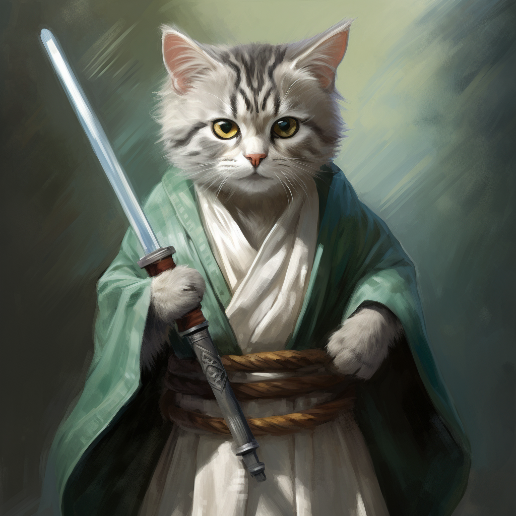 Grey and White Tabby Cat Jedi