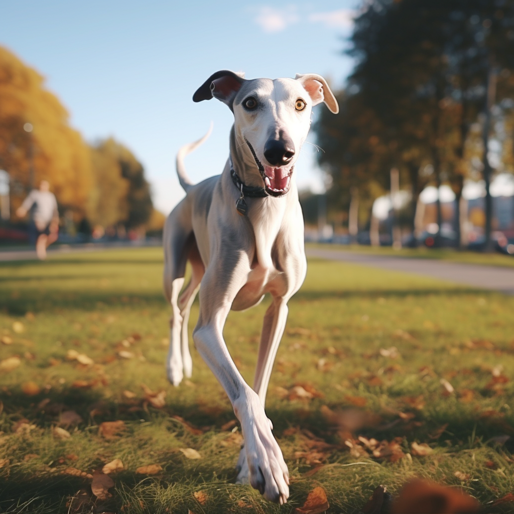 Running Greyhound Dog in Park