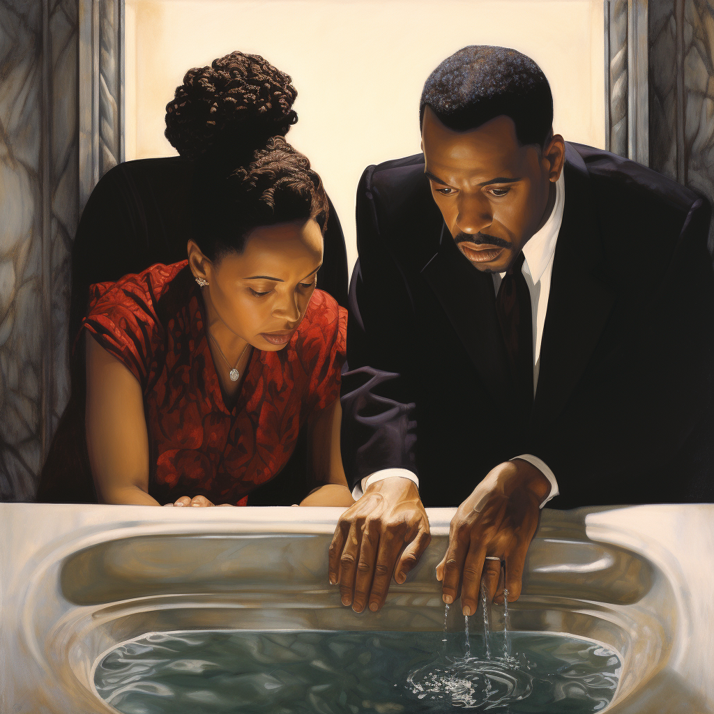 Grief-Stricken African American Parents by Bathtub