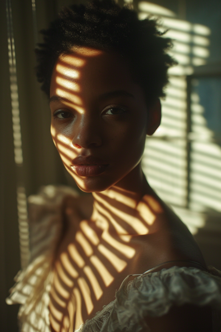 Beautiful motion blur portrait of dark dressed female