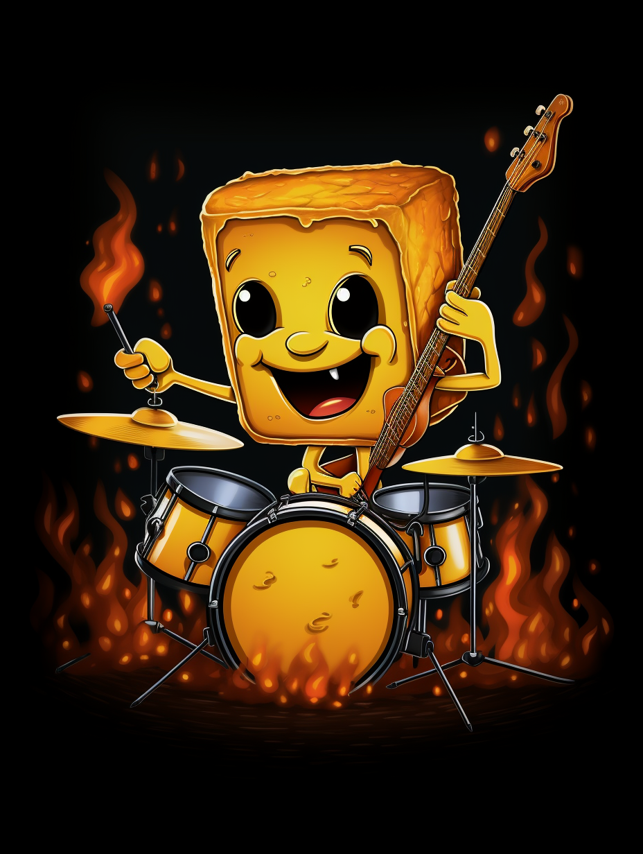 Grilled cheese sandwich playing drums